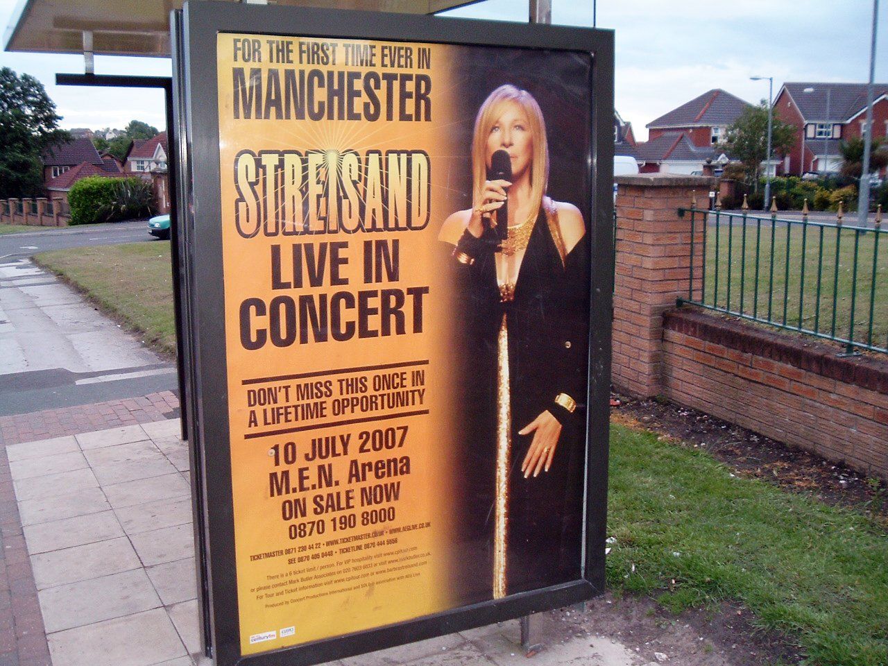 A poster for Streisand's Manchester show at a local bus stop. Photo courtesey of Nathan