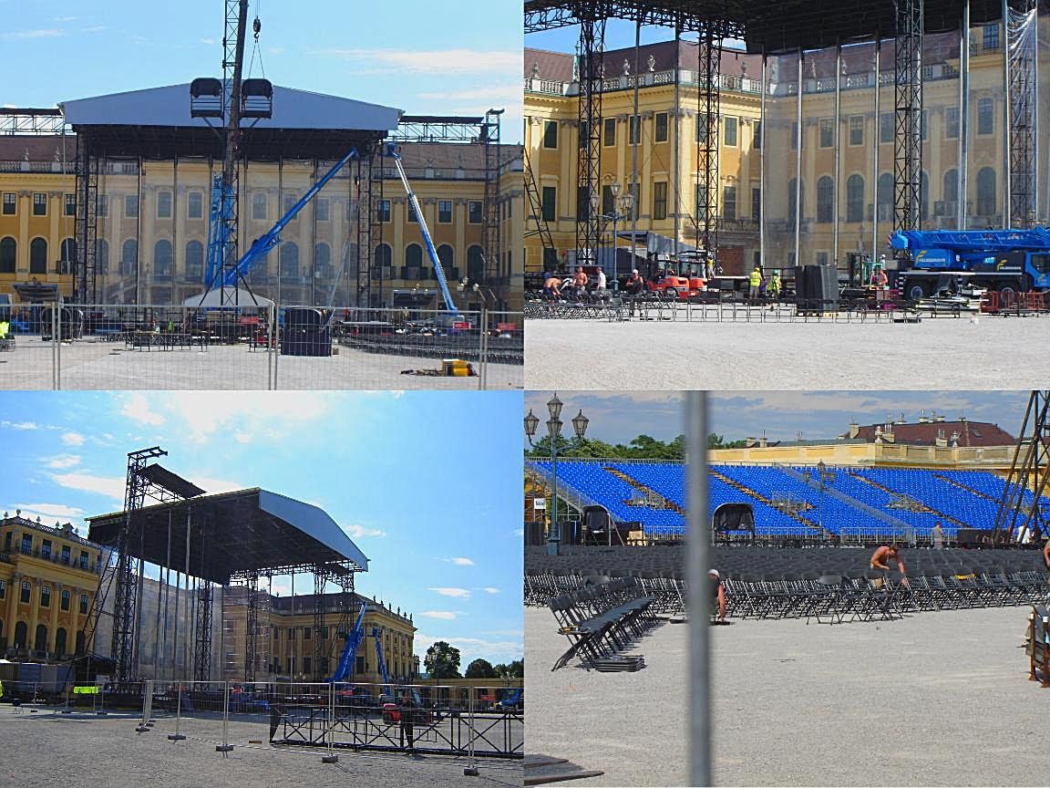 Streisand's stage being constructed in front of Vienna's Schönbrunn Palace. Photos by: Werner Wawruschka