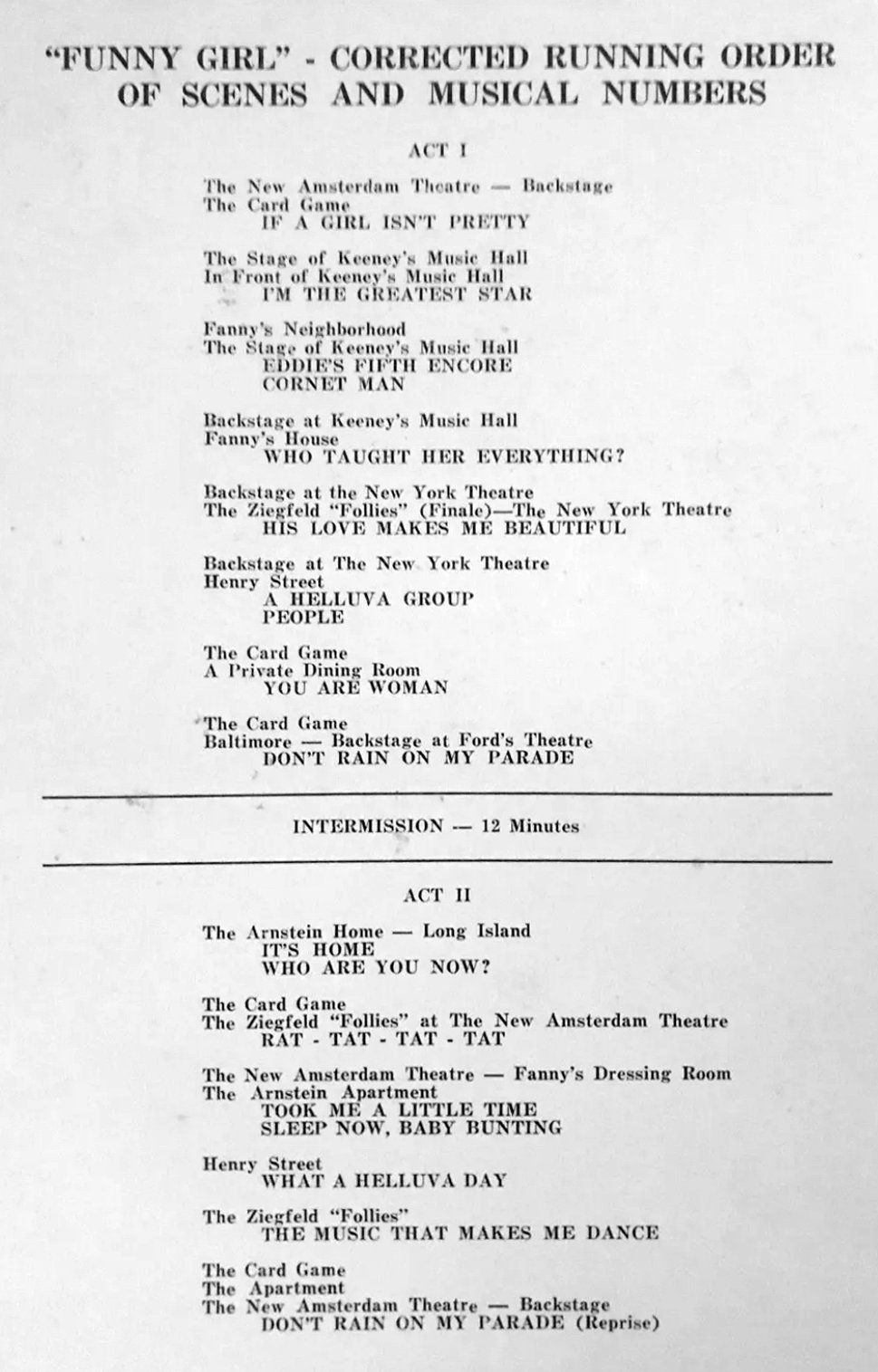 January 13, 1964 list of songs in Funny Girl. January 13, 1964 list of songs in Funny Girl.