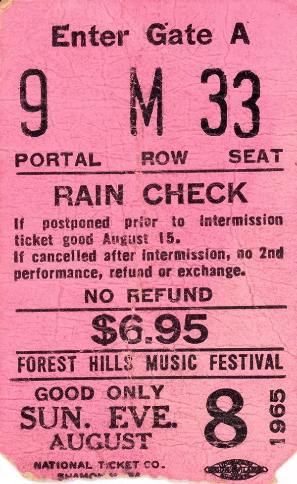 1965 Forest Hills festival ticket for $6.95.