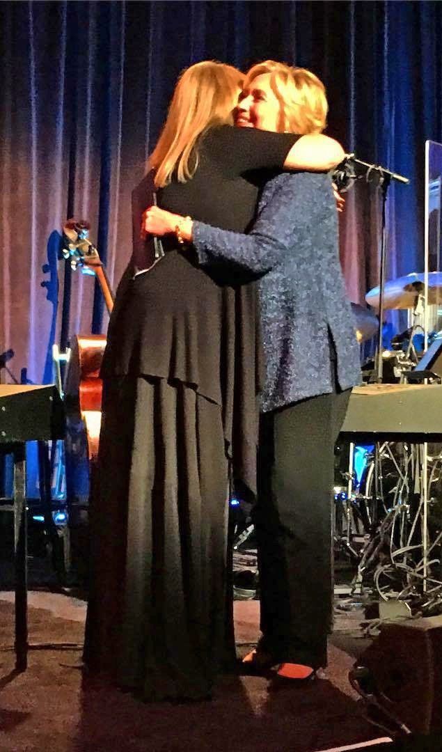 Streisand and Hilary Clinton embrace at the Gala.