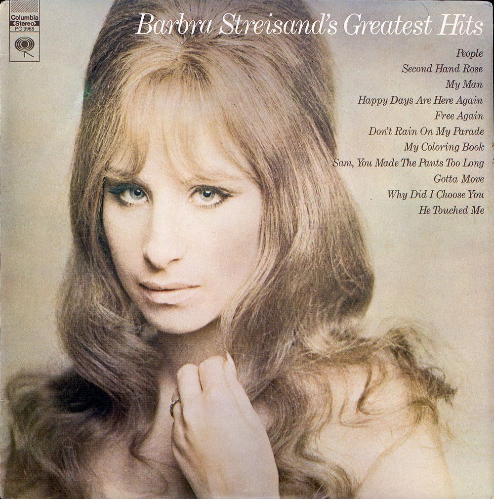 Barbra Streisand album cover with her portrait and track list on a beige background