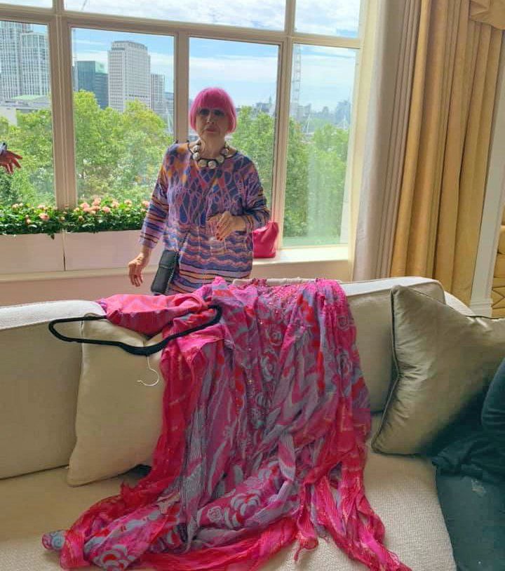 Zandra Rhodes and the kaftan she designed for Streisand.  Photo: Richard Jay-Alexander