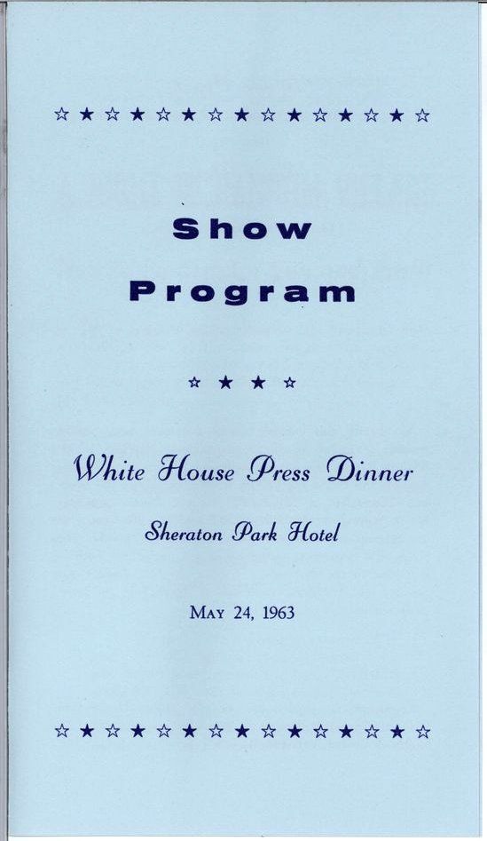 Blue show program cover for the White House Press Dinner at Shubert's Park Hotel, May 14, 1953.