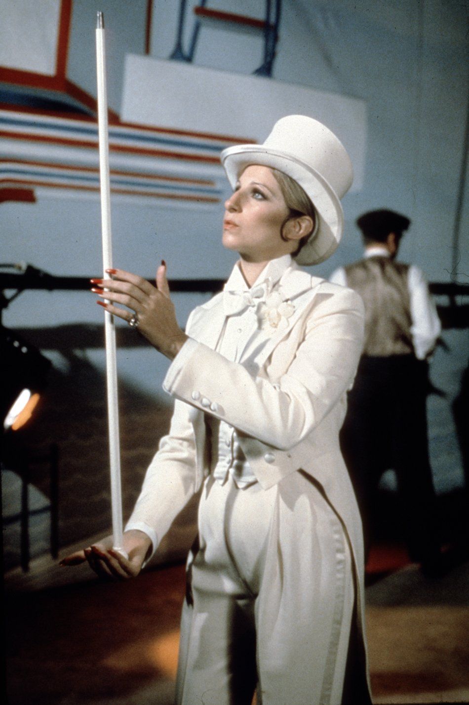 Streisand wearing white tuxedo in FUNNY LADY.