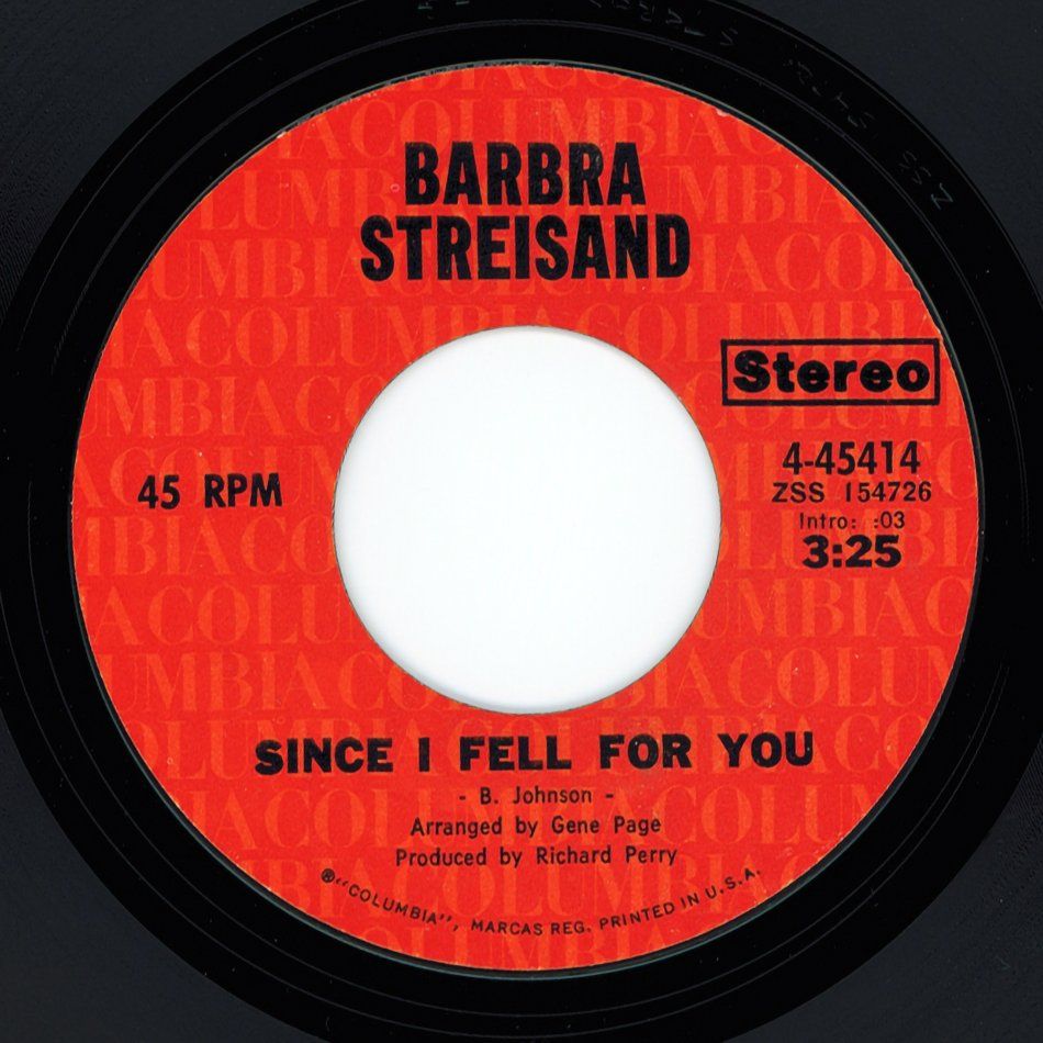 Barbra Streisand “Since I Fell for You” orange 45 RPM record label with center hole