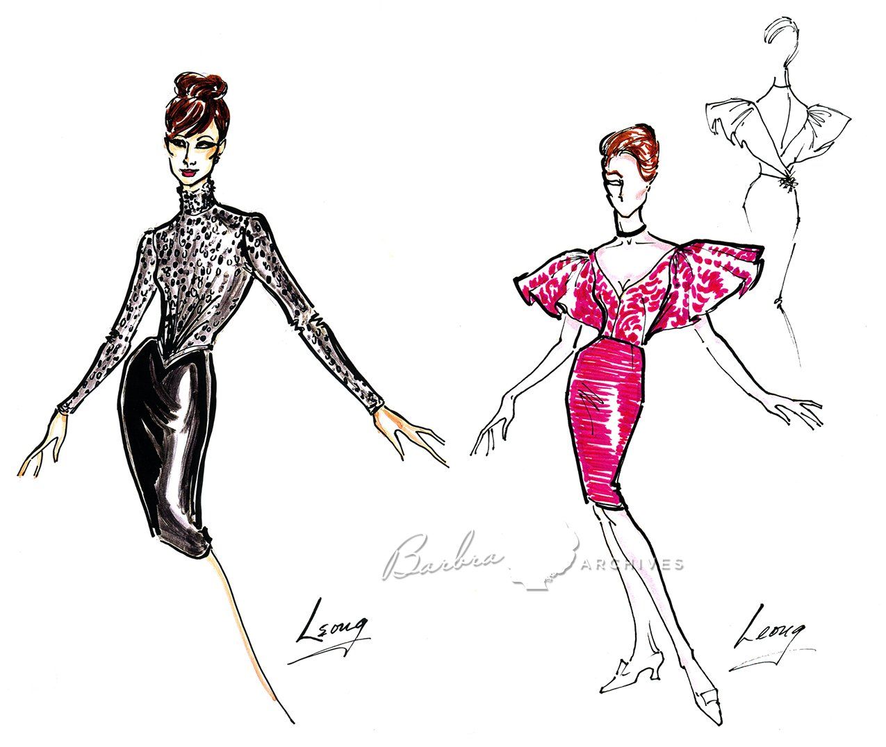 Two illustrations of Streisand's nightclub clothes by Terry Leong Two illustrations of Streisand's nightclub clothes by Terry Leong