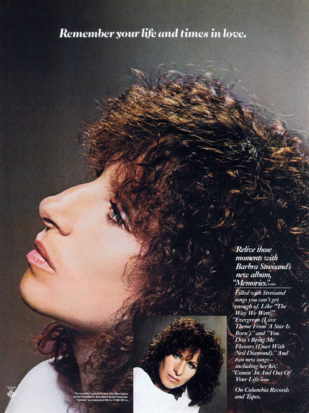 Record industry ad for Barbra's album, Memories.