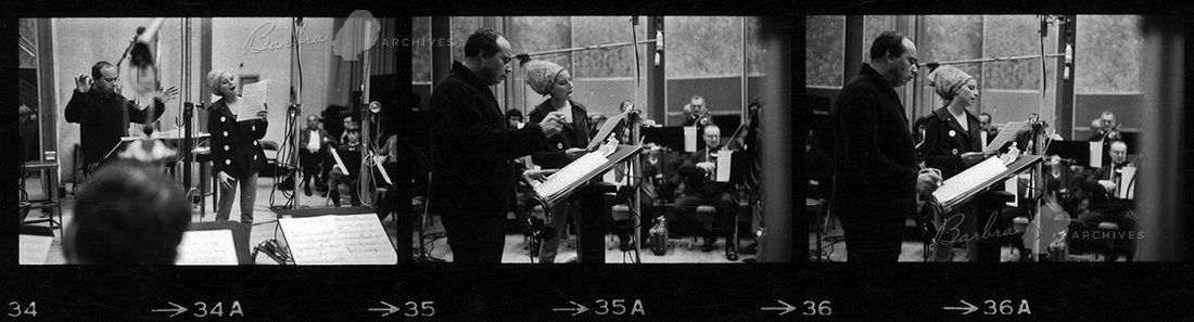Streisand in the recording studio with Don Costa Streisand in the recording studio with Don Costa