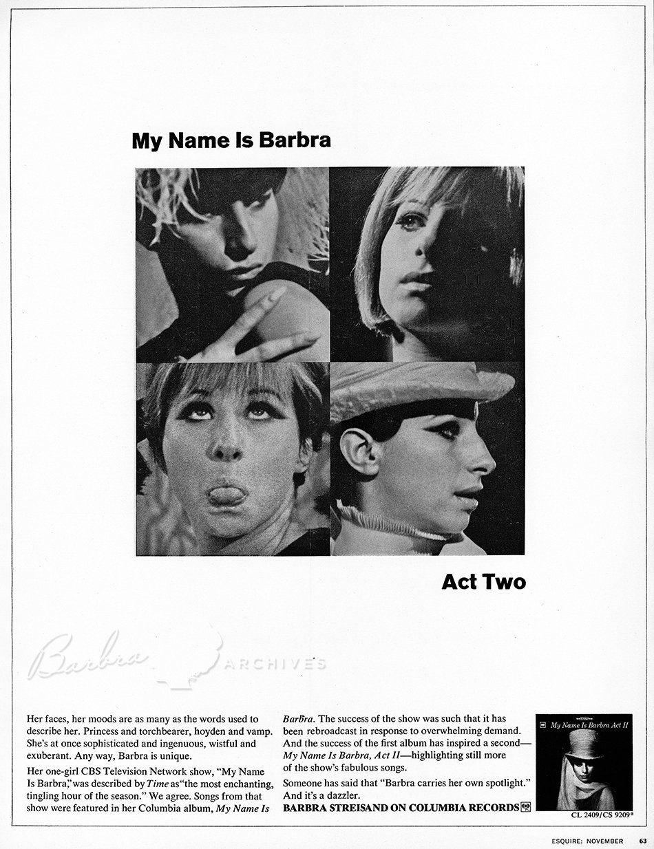 Columbia Records ad for the album MY NAME IS BARBRA