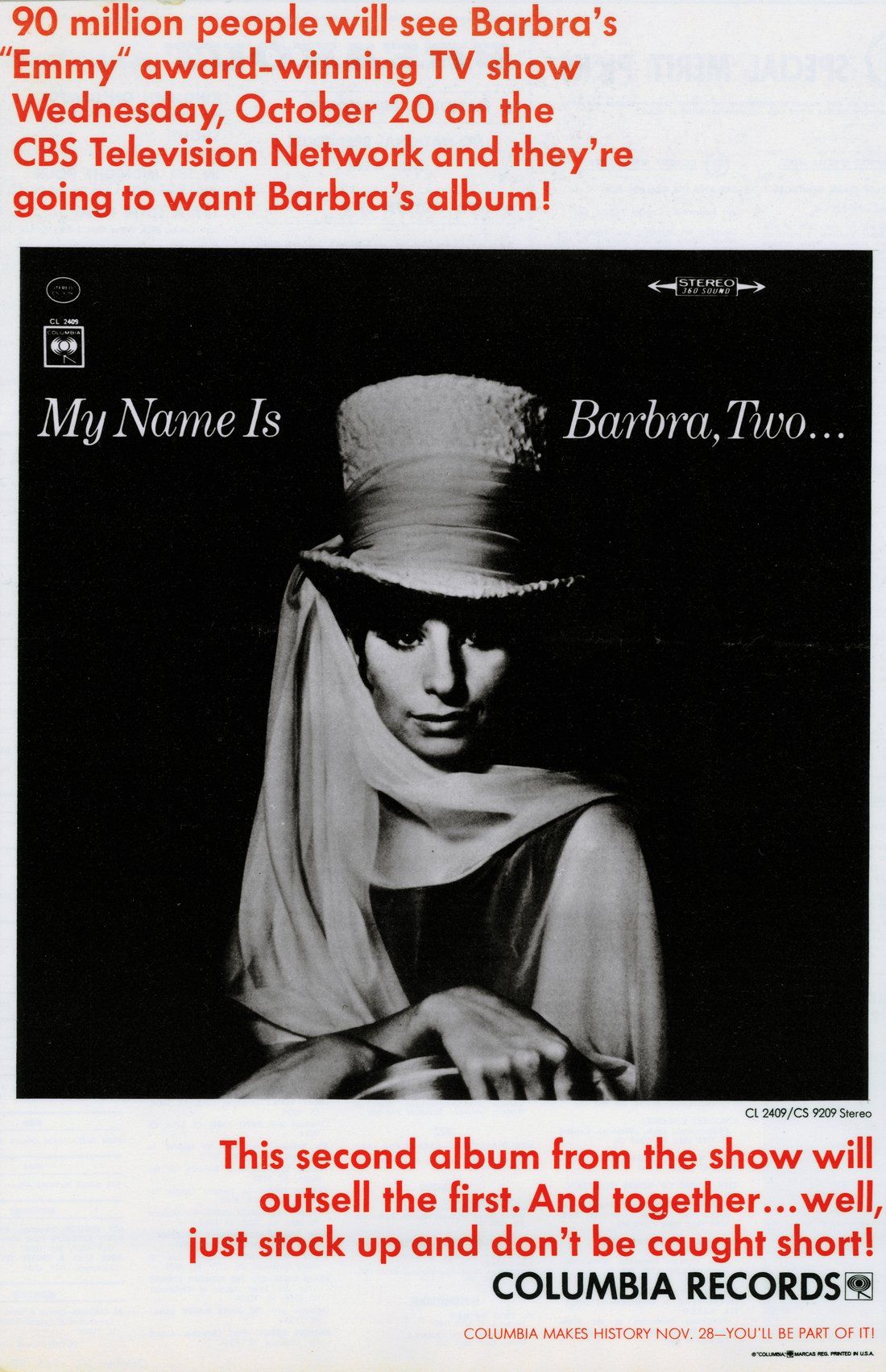Columbia Records ad for the second My Name is Barbra album Columbia Records ad for the second My Name is Barbra album