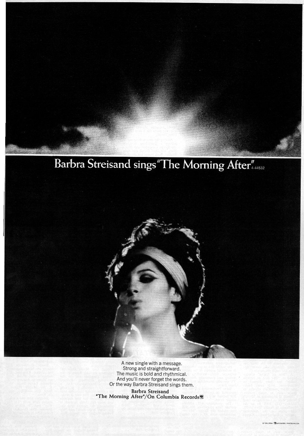 Columbia Records ad for The Morning After, by Barbra Streisand. Columbia Records ad for The Morning After.