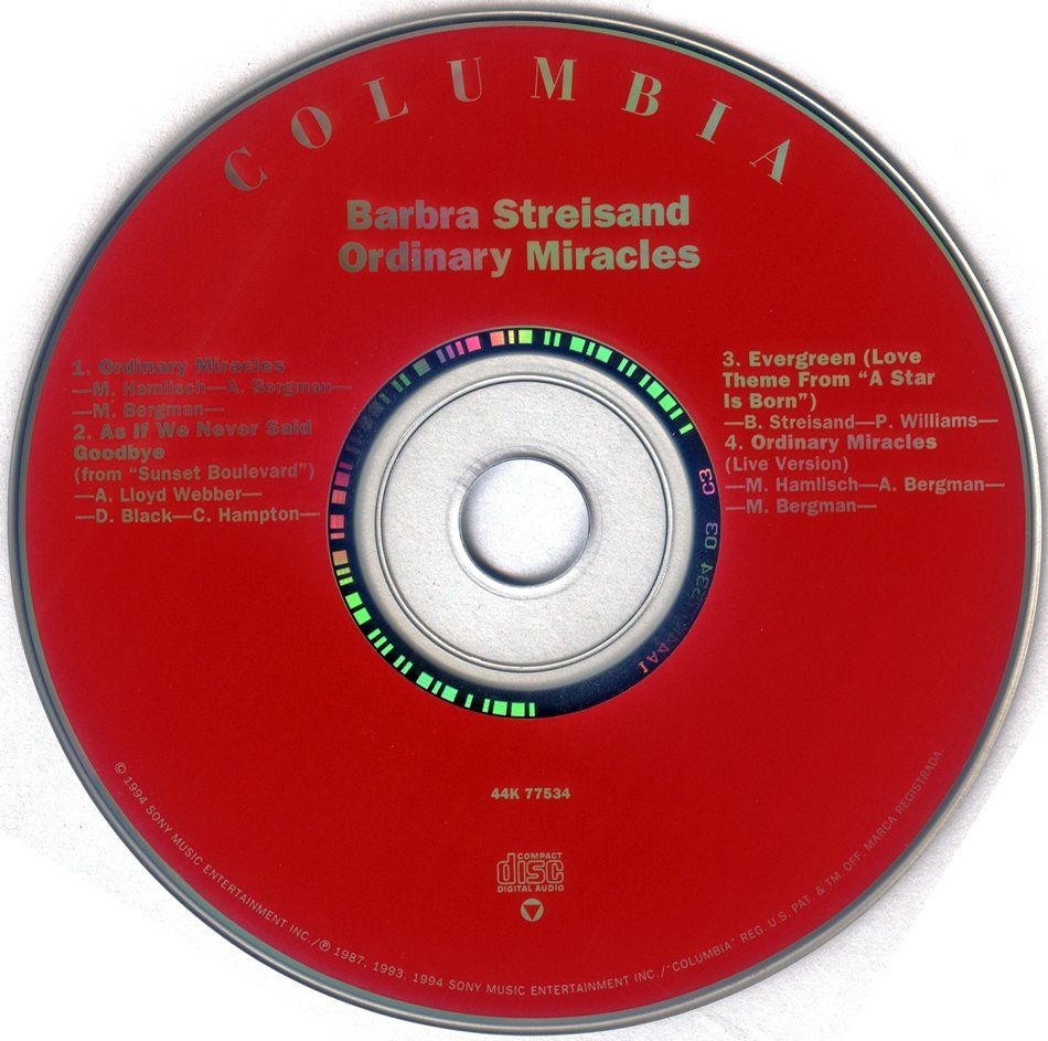 Red Columbia CD label for Barbra Streisand's 
