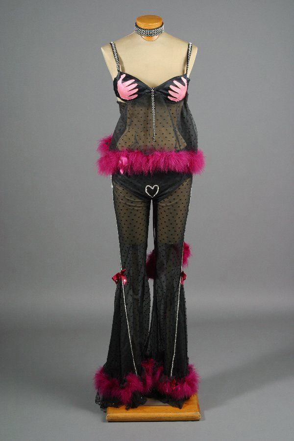 An auction catalog image of Barbra's sexy lingerie on a mannequin.