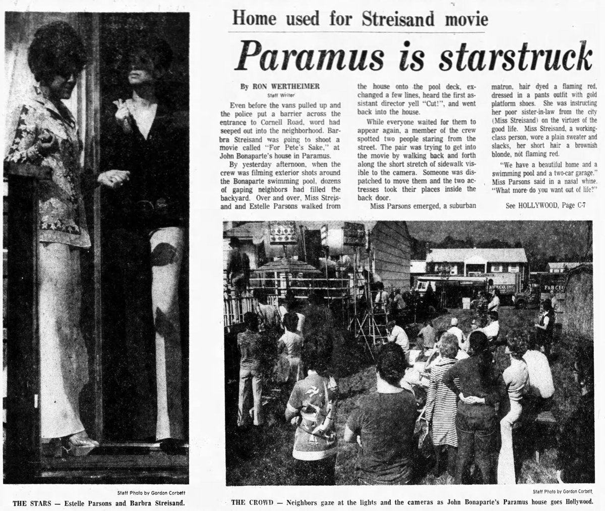 Local newspaper has photos of For Pete's Sake crew shooting in their neighborhood.