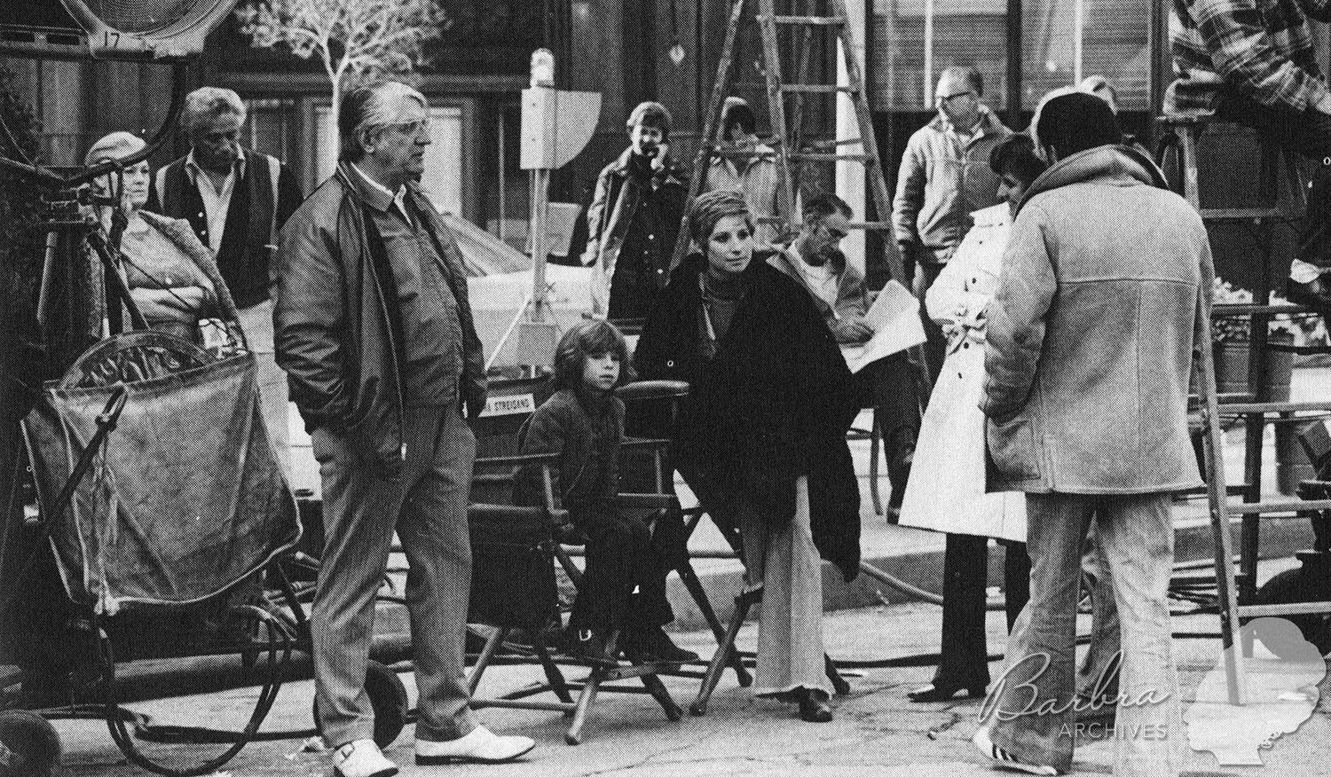 Streisand on the Columbia backlot with her son, Jason Gould. Streisand on the Columbia backlot with her son, Jason Gould.