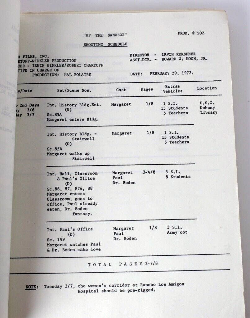 Photo of a page of the shooting schedule for this film. Photo of a page of the shooting schedule for this film.