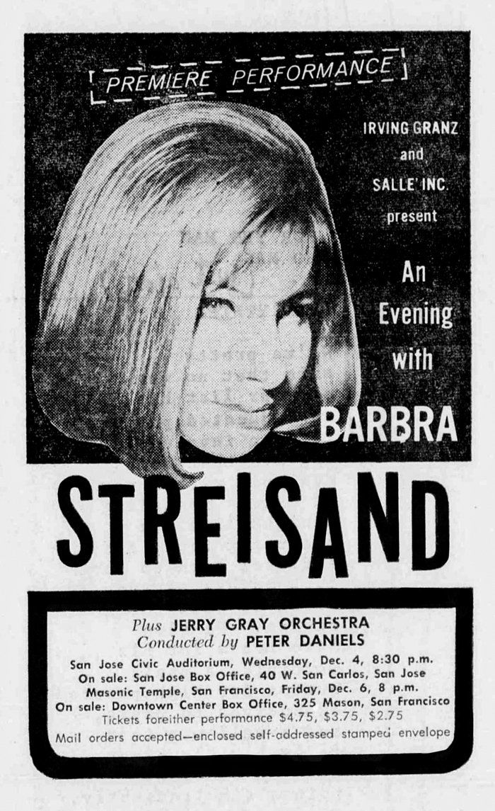 Ad for Streisand's show at San Jose Civic Auditorium
