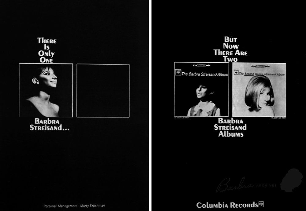 Black-and-white Columbia Records ad with Barbra Streisand album covers and the slogan “There Can Only Be One.”