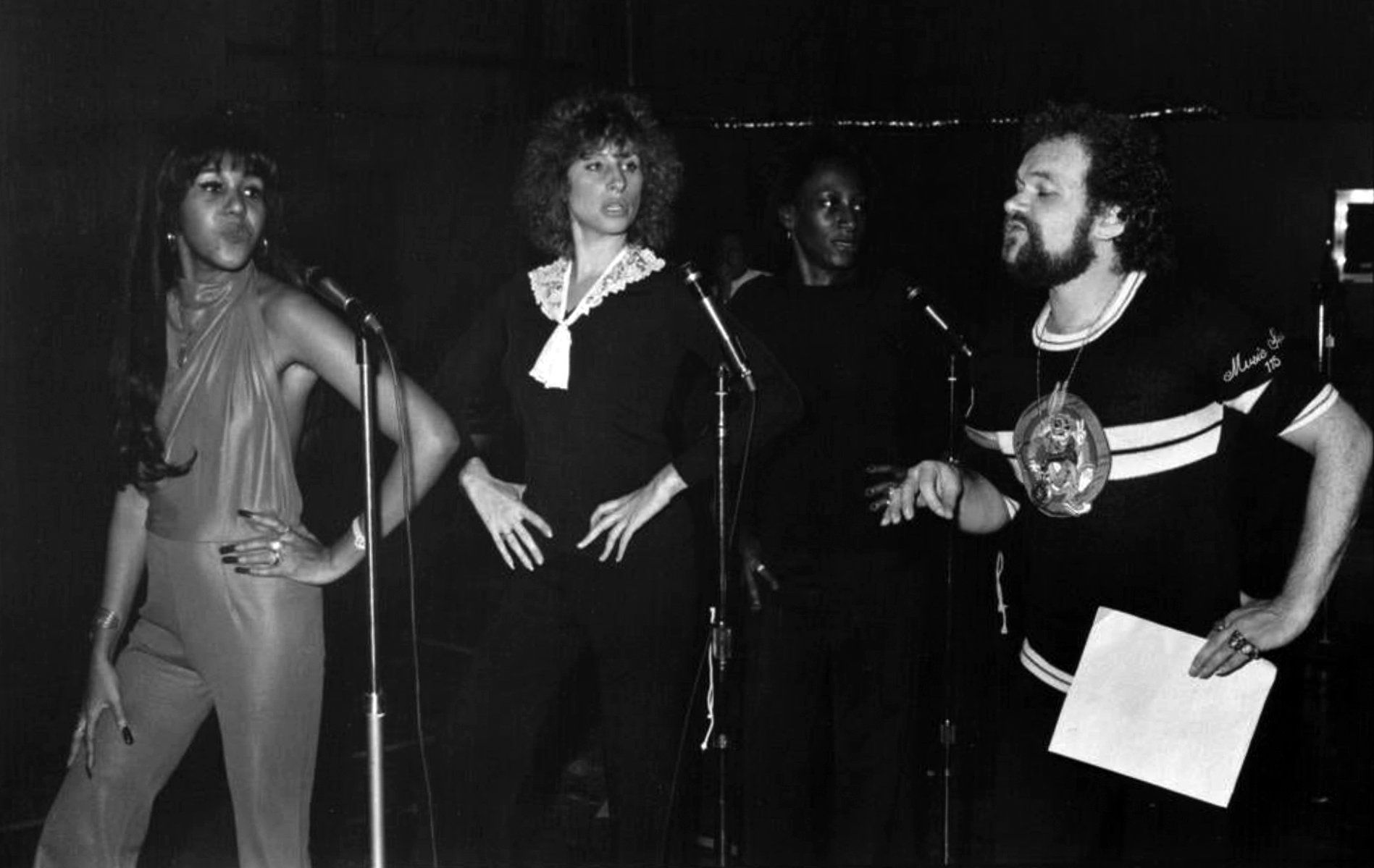 Clydie King, Streisand, Venetta Fields, and choreographer  David Winters.