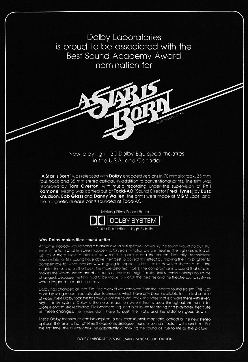 Dolby ad stating they are 