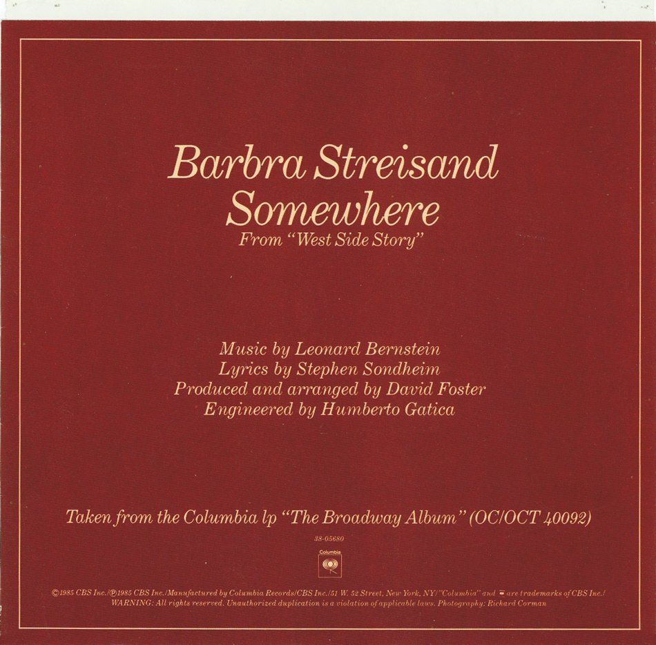Back cover to the single of Somewhere.
