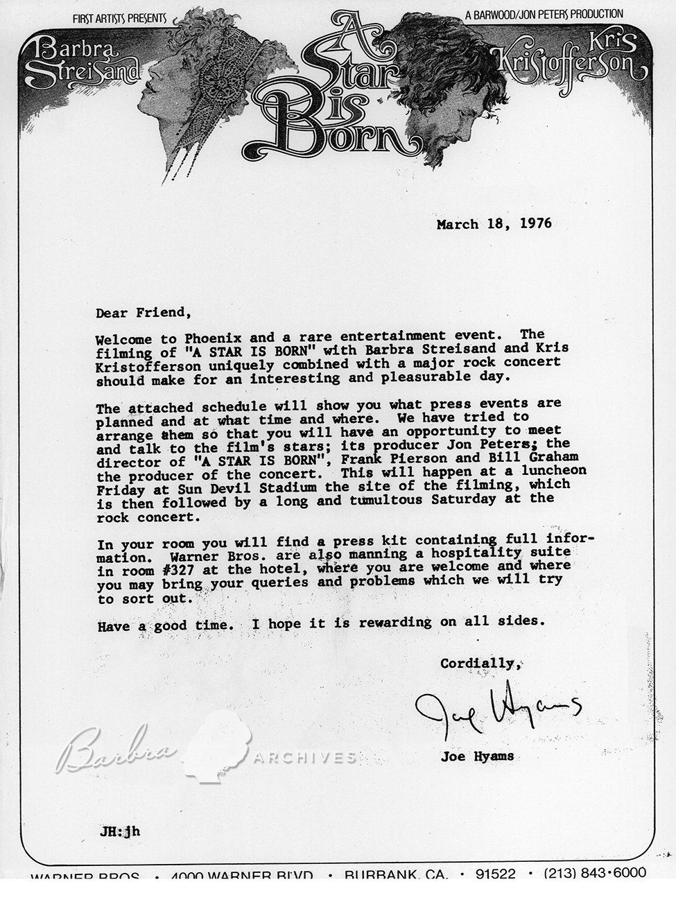 Release informing the press about the events scheduled for them during the Phoenix film shooting.
