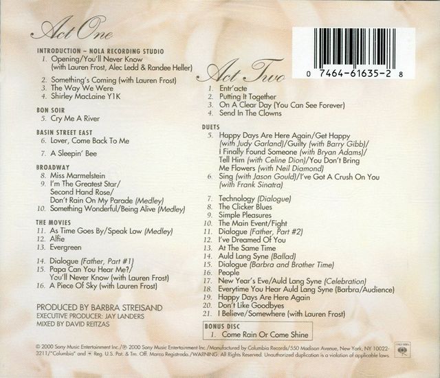 Barbra Archives | Timeless 2-CD Live Album 2000