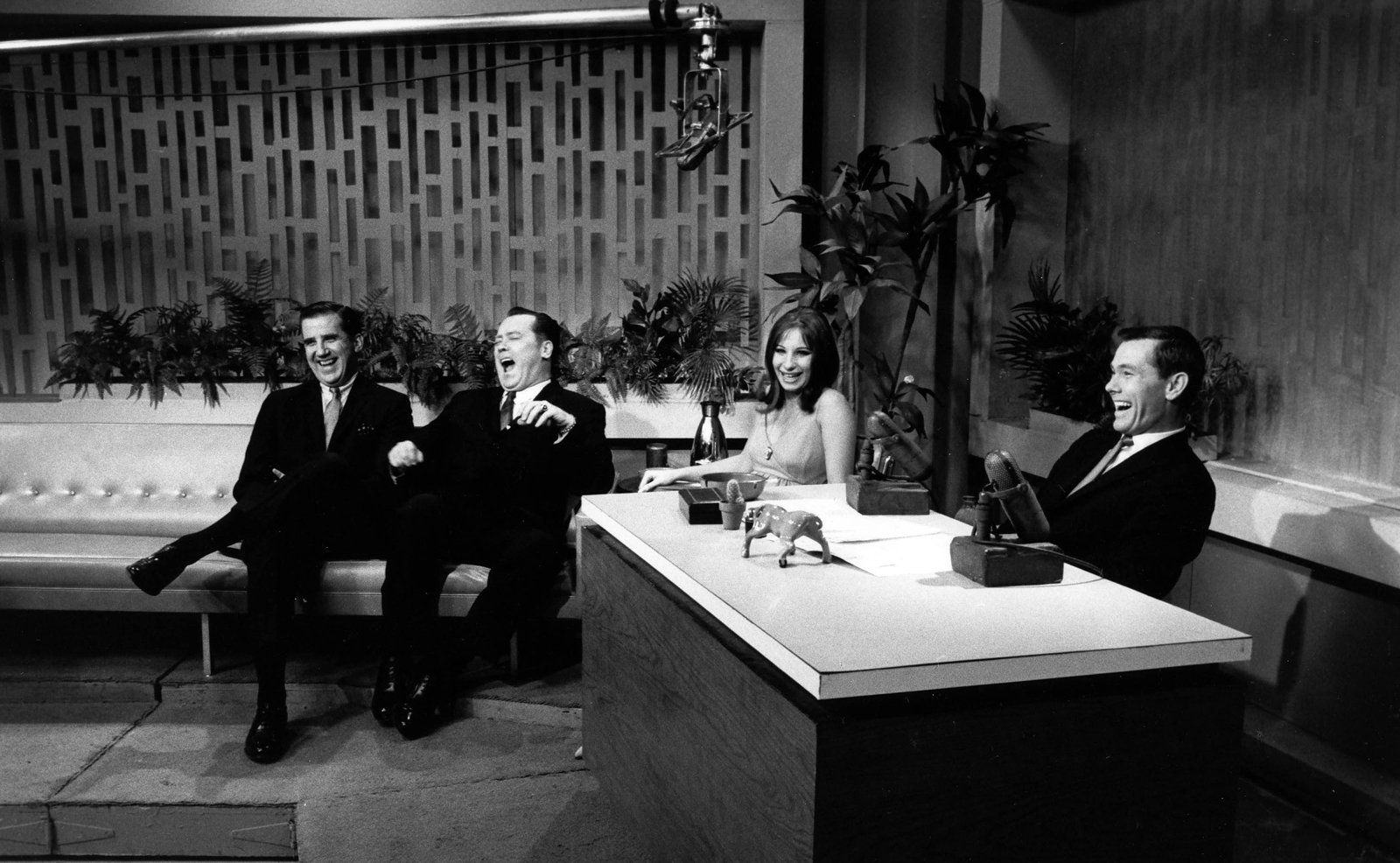 Ed McMahon, Mickey Shaughnessy, Barbra Streisand and host Johnny Carson on the Feb. 1, 1963 episode of The Tonight Show.