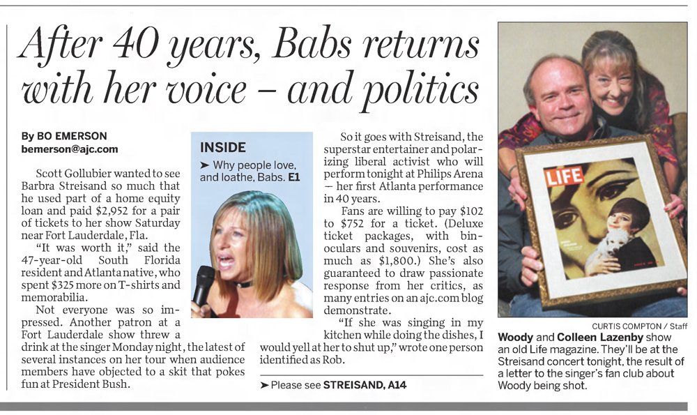Atlanta newspaper story about Streisand's fans ... and politics. Atlanta newspaper story about Streisand's fans.