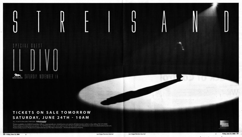 Vegas newspaper ad for Streisand 2006 concert.