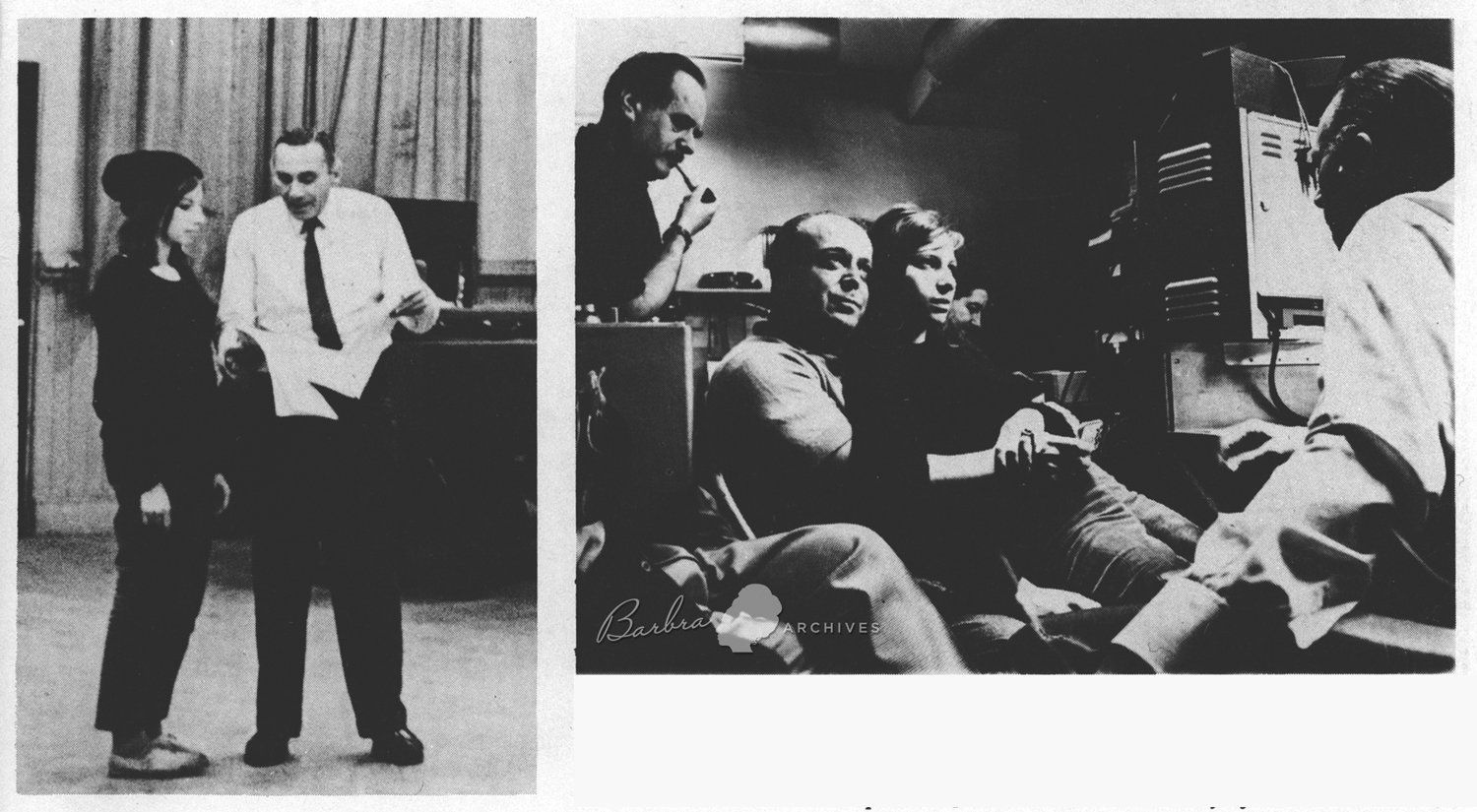 Streisand with Goddard Lieberson and Lehman Engel in the recording studio.