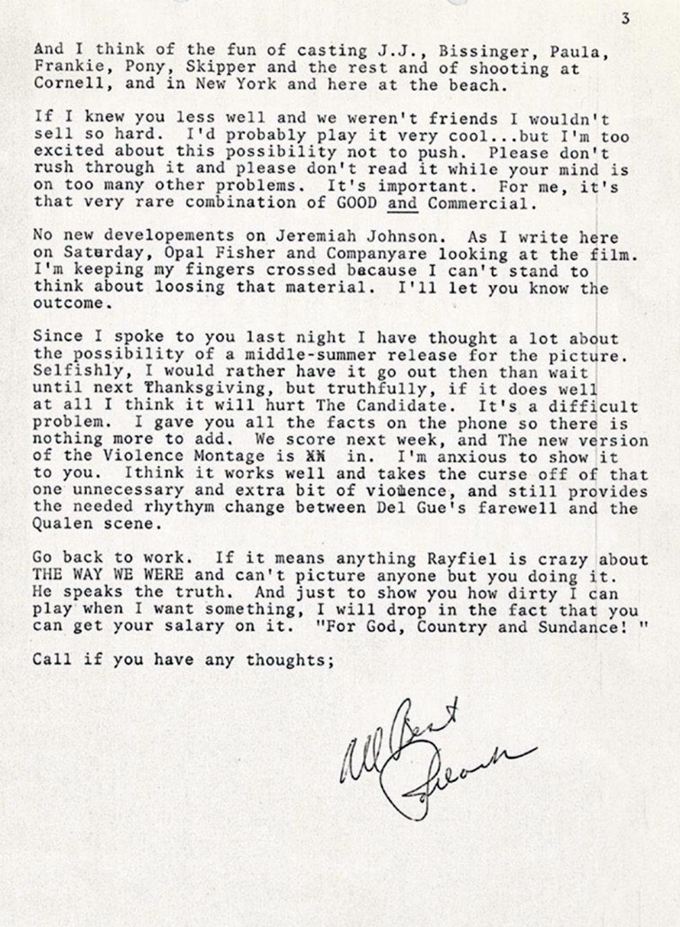 Letter from Pollack to Redford