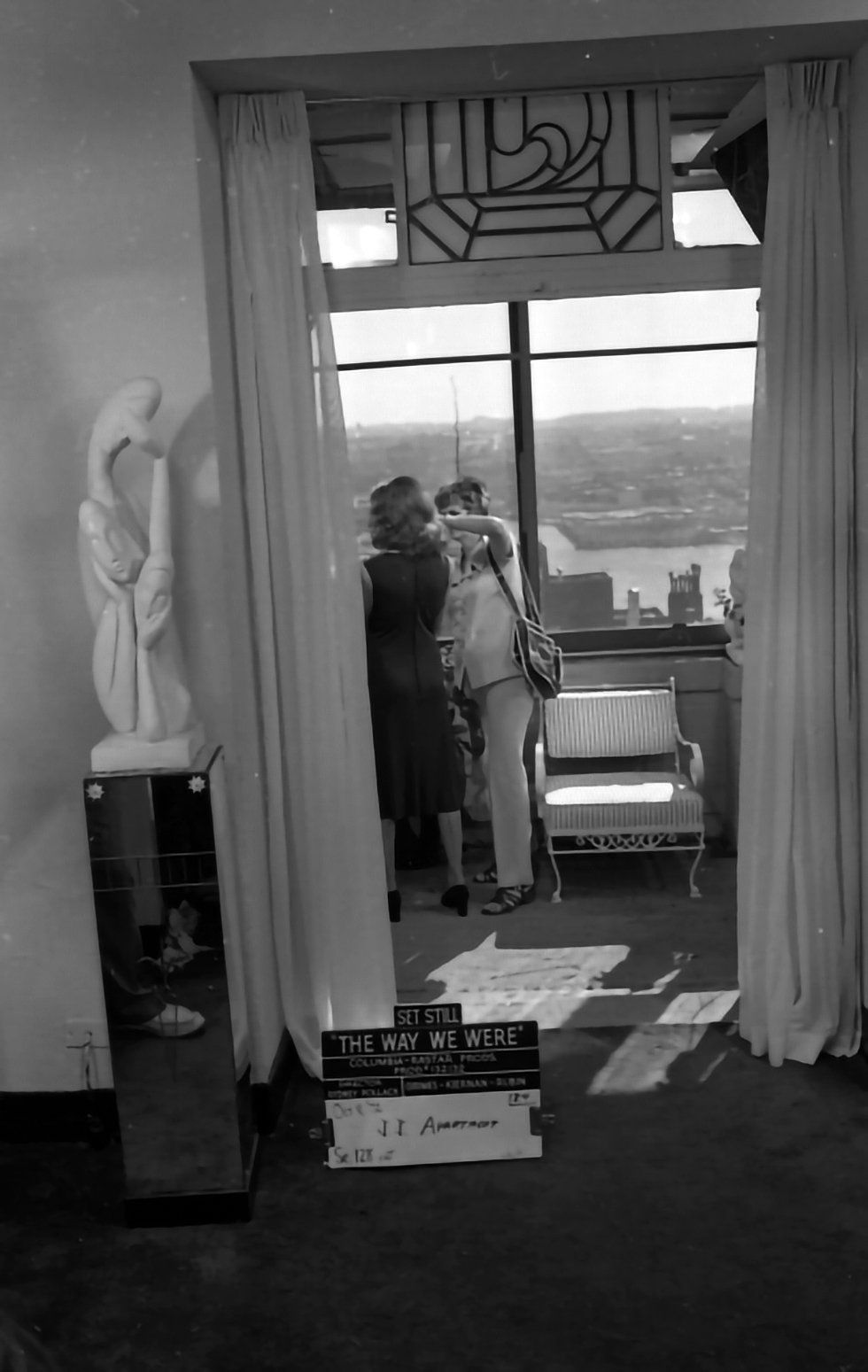 Streisand gets a makeup check on location at the Beekman Hotel, New York.