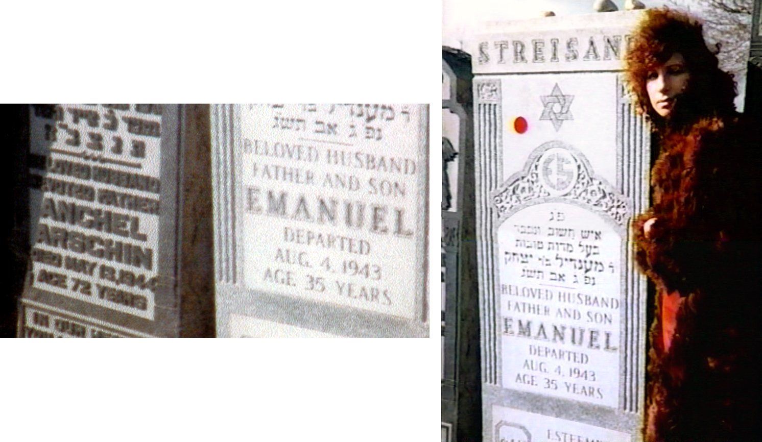 Streisand standing at her father's grave.