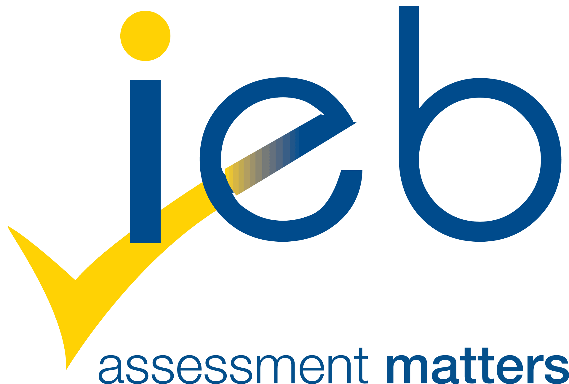 A blue and yellow logo for ieb assessment matters