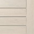 Beige horizontal wooden slats with a vertical trim panel on the right