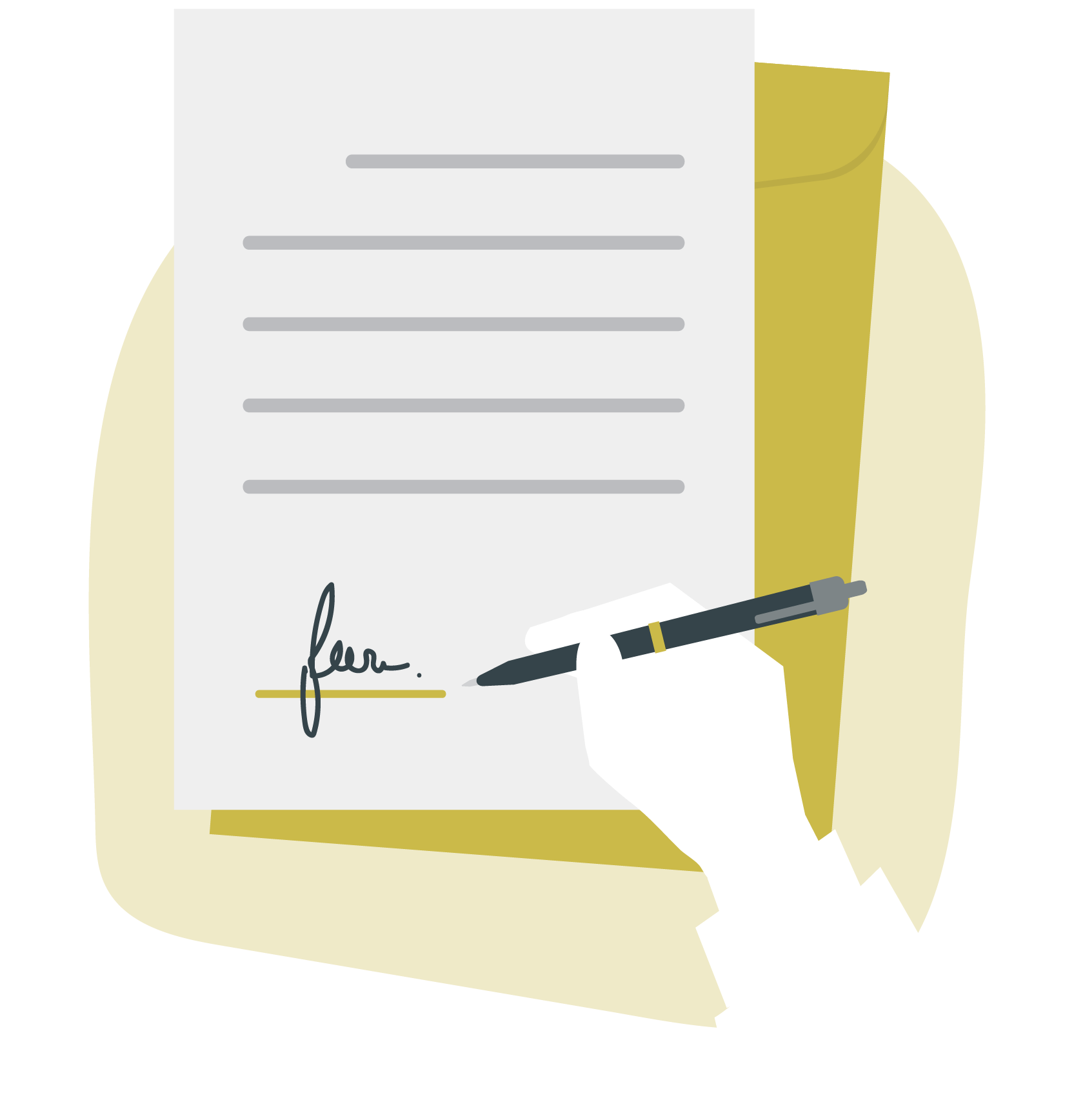 A person is signing a document with a pen.
