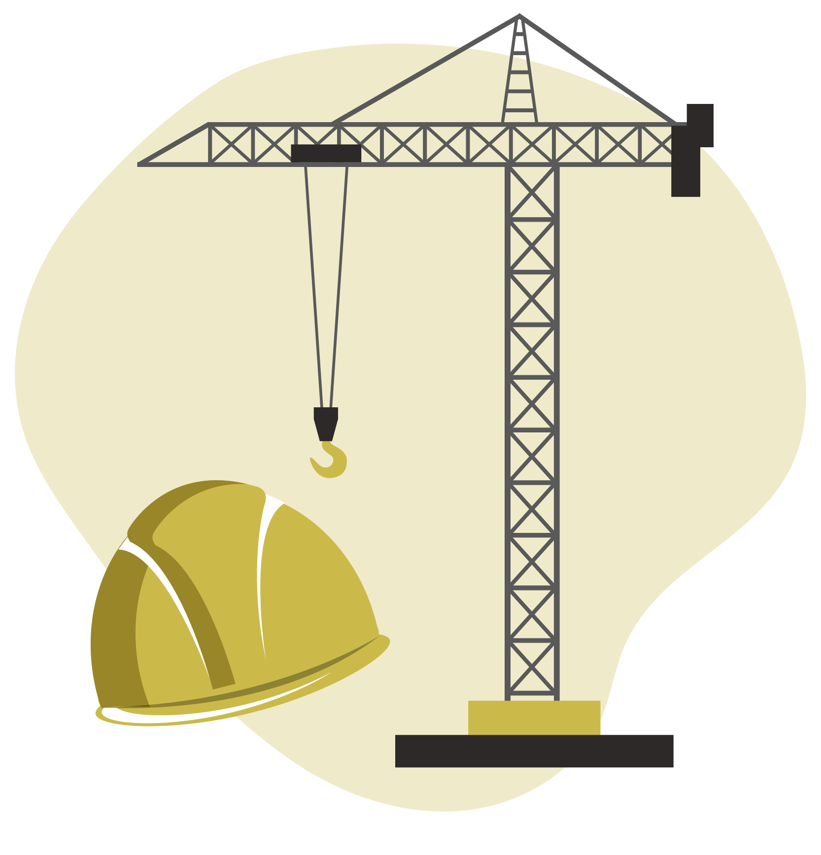 A construction crane with a hard hat attached to it.