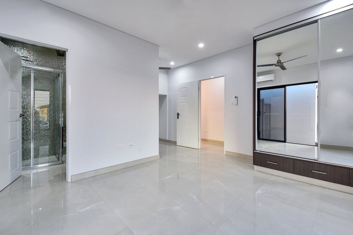 There is a large mirror in the middle of the room.