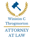 Winston C Throgmorton attorney at law logo with blue gavel and gold laurel wreath