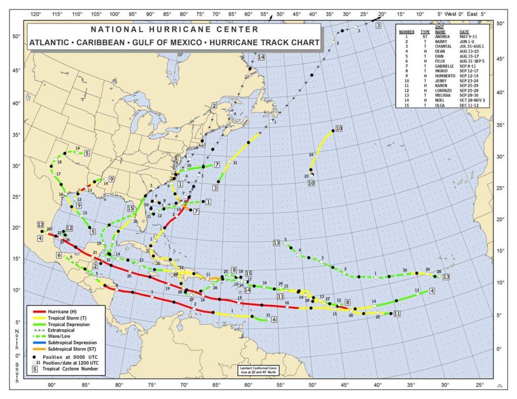 A national hurricane center map of the united states