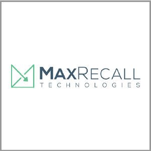 A grey logo for MaxRecall Technologies with a green square icon on a white background.