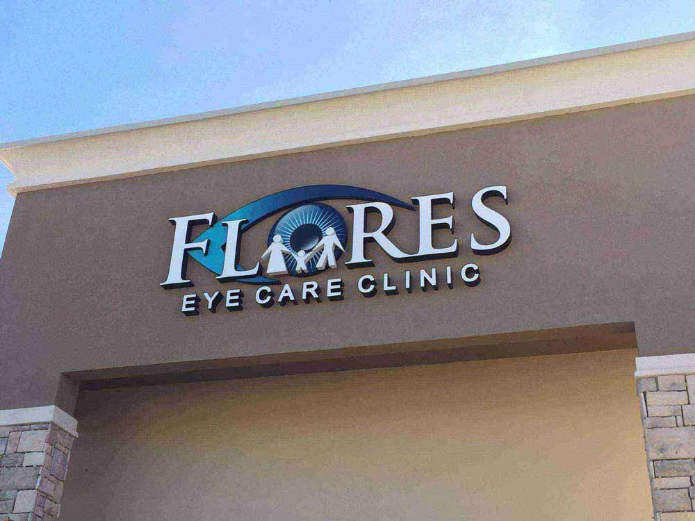 Routed Out Aluminum Letters — Flores Eye Care Clinic Outside Signage in Laredo, TX