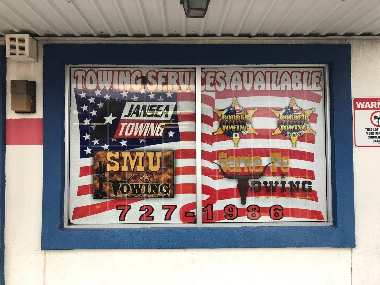 Window Decals  — Santa Fe Towing Signage on Window  in Laredo, TX
