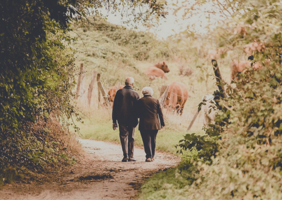 Elderly Couple Walking Down a Path