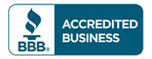 BBB Accredited Business logo, a blue flame emblem and