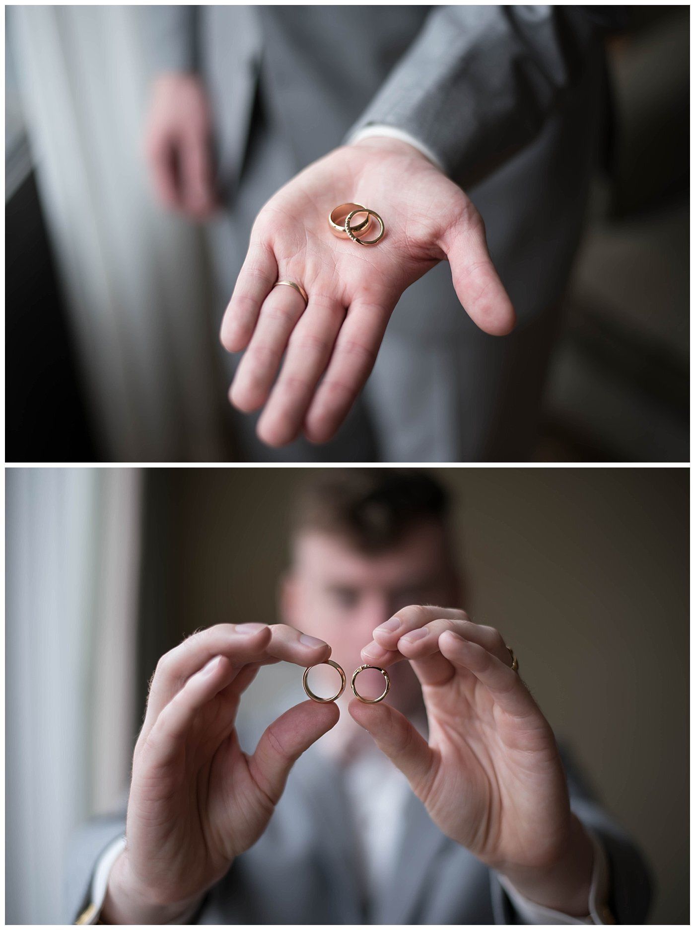 Coin on open palm above a person holding a ring between both hands