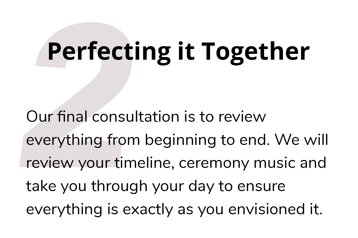 “Perfecting it Together” text with a short paragraph about a final consultation review on a white background.