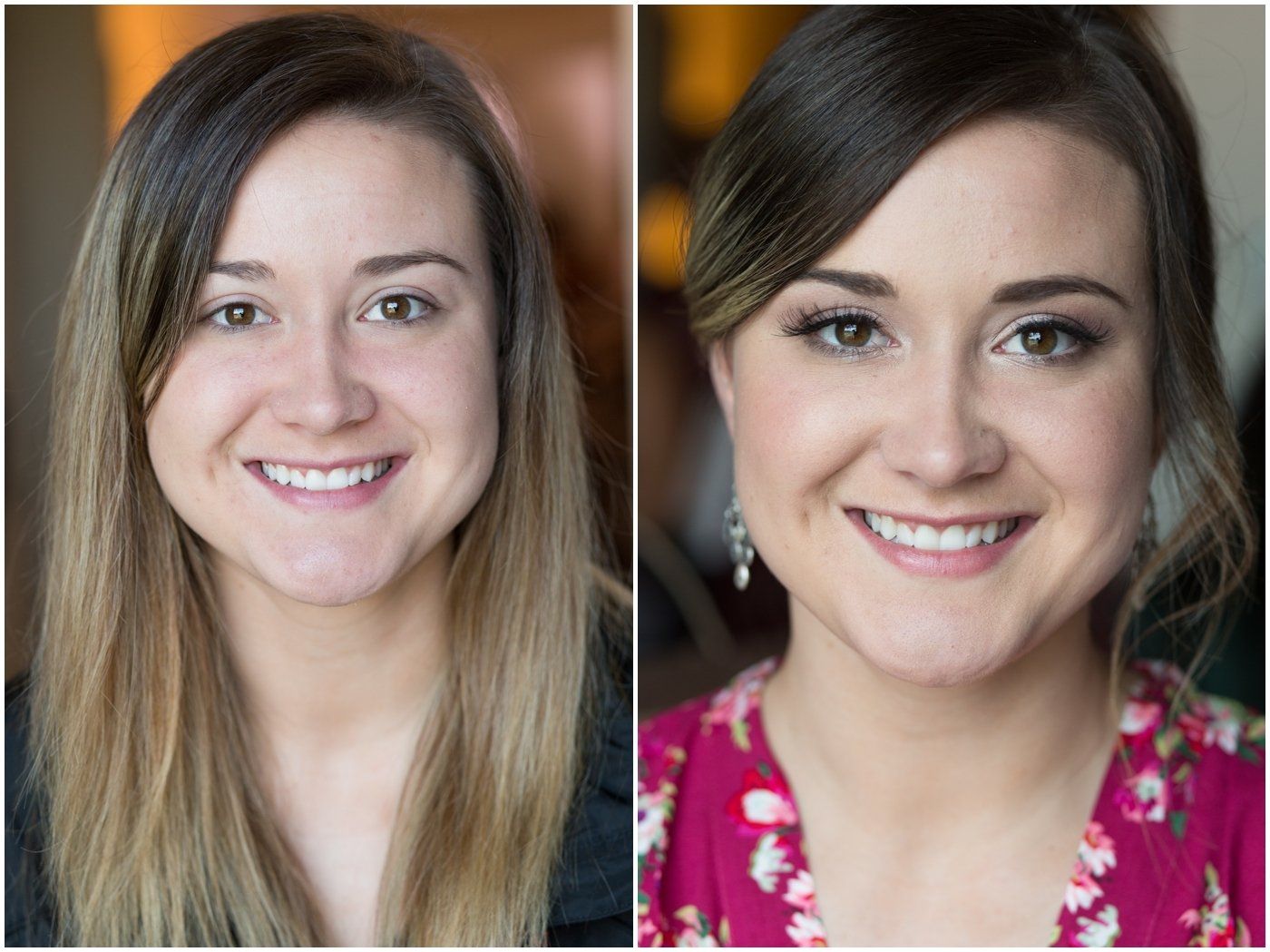 Side-by-side headshots of two smiling women, one with natural hair and one with styled hair in a floral top.